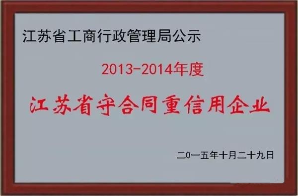 奇美公司被江苏省工商行政管理局公示为省“守合同重信用”企业